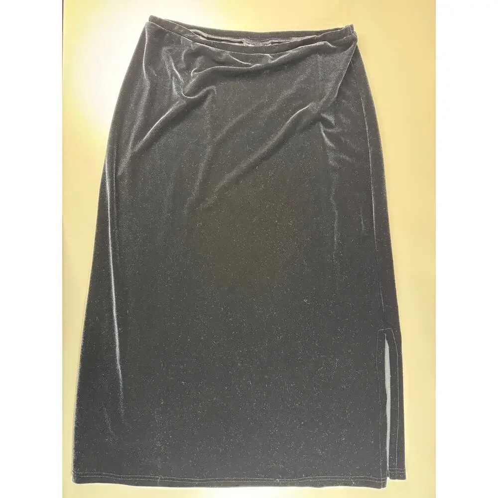 Vintage 90s Y2K Black Velvet Maxi XL Skirt Spooky Halloween Witchy WhimsyGoth - Picture 1 of 9